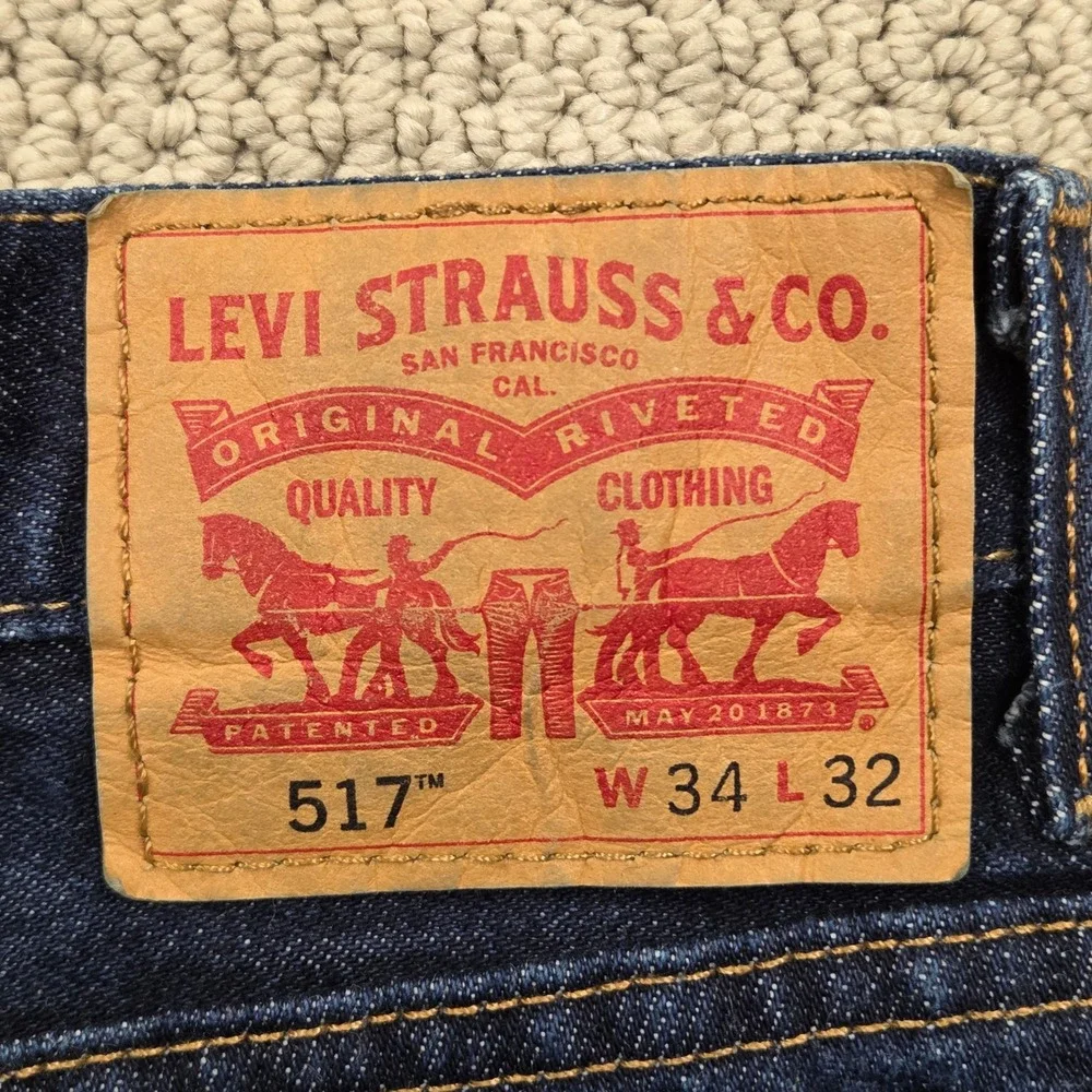 Levis 517 Bootcut Denim Jeans Dark Wash Blue Mens 34x32 Cotton